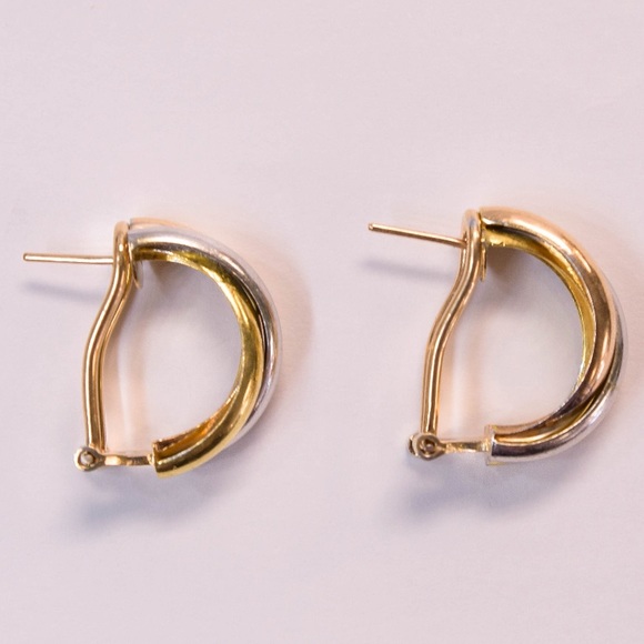 14k Tri-colored twist hoop-like earrings - Picture 2 of 7